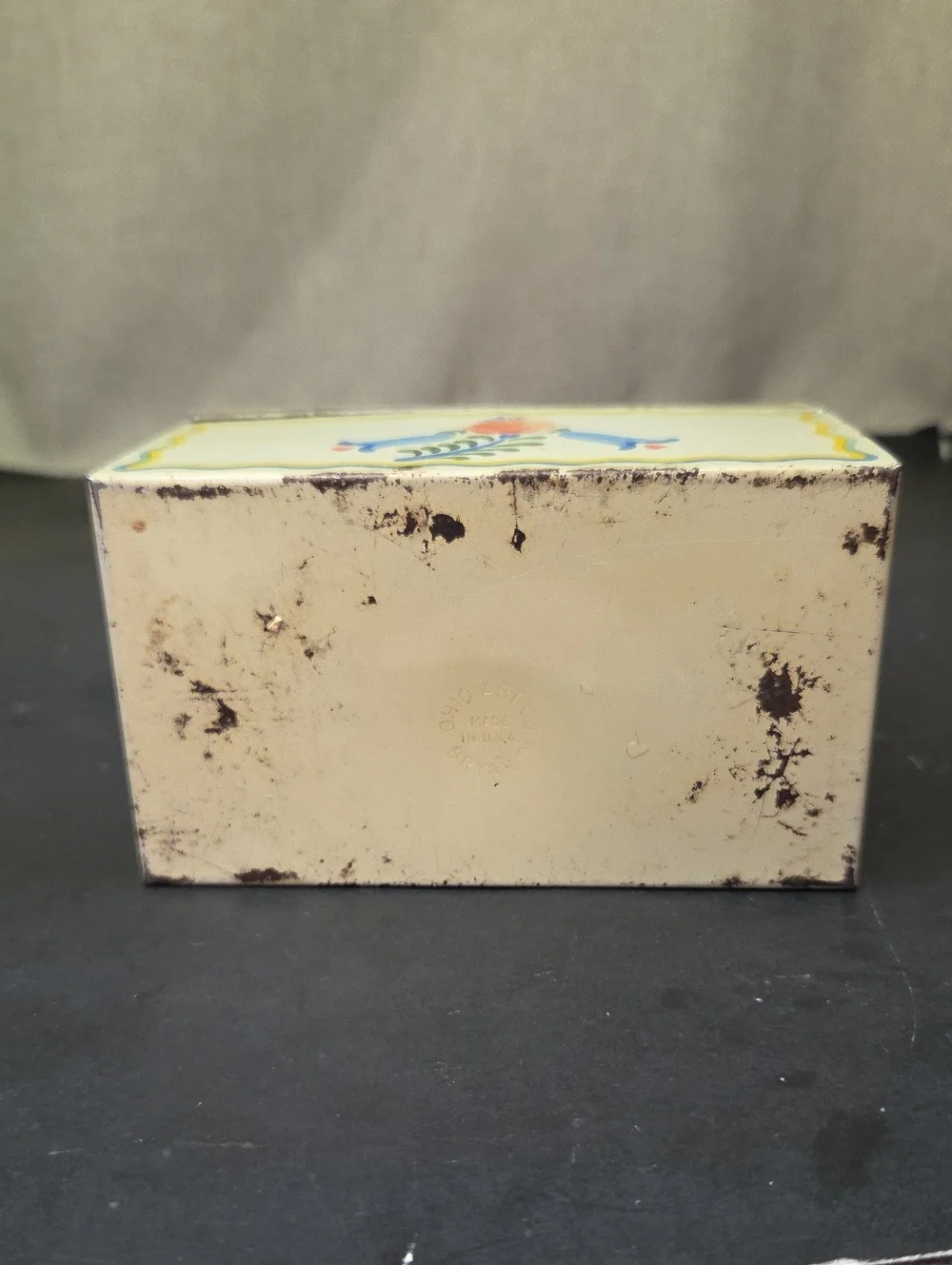Vtg 1960s Ohio Art Co. Tin Recipe Box Folk Art Floral , Blue Metal Napkin Holder